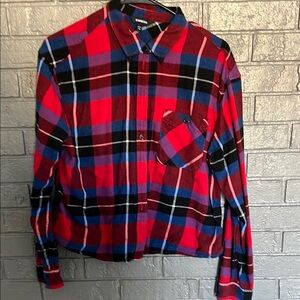 Express Red and Blue Casual Button Down Shirt